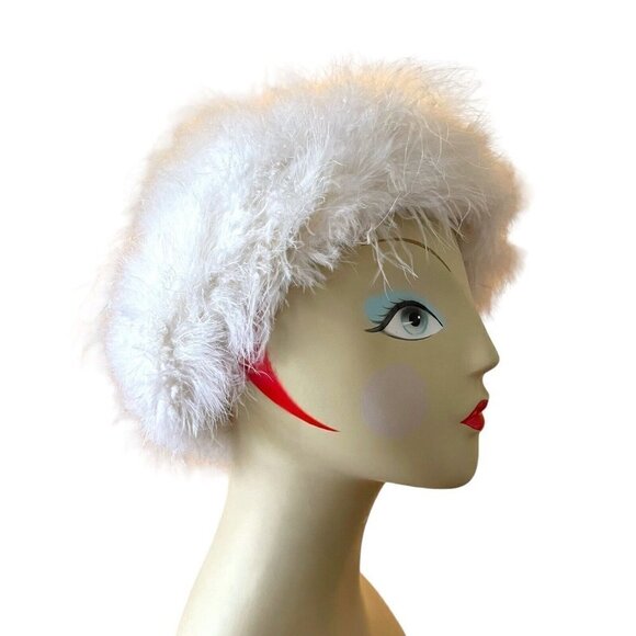 Vintage 1960s Womens White Maribou Feather Beret Mod Twiggy Twee Cloud Hat - Picture 8 of 11